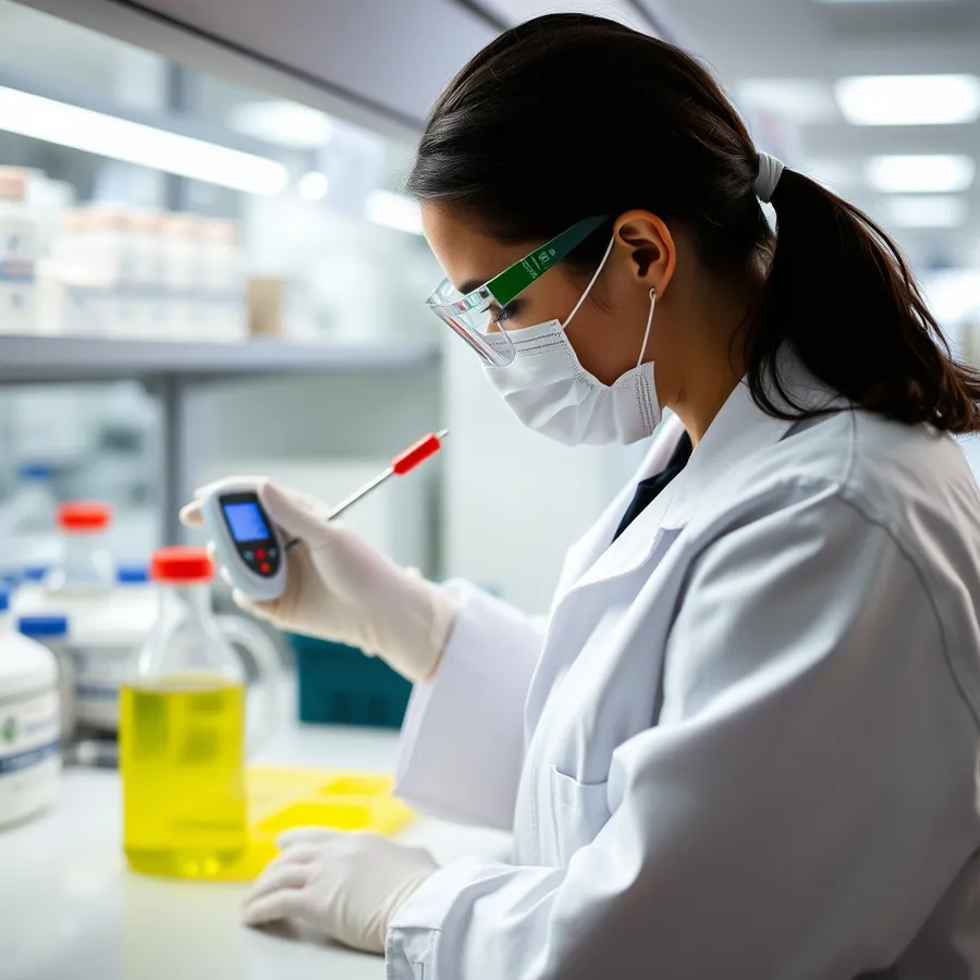 Technician taking measurements with a digital instrument in a laboratory
